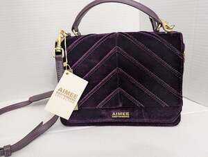 Aimee Kestenberg Plum Purple Velvet Mia Expandable Crossbody Satchel Bag New